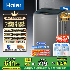 海尔(Haier)8公斤 全自动 波轮洗衣机 除螨洗 清新换风 XQB80-Z10D0 博卡灰 1级能效