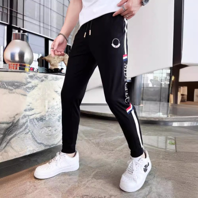 夏季新款欧洲站休闲裤男士薄款修身潮流刺绣时尚九分裤运动裤子潮