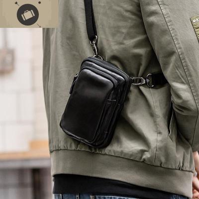 男士斜挎包小包男迷你单肩小挂包真皮复古手机包牛皮腰包多功能艾狄伊娃斜挎包男黑色头层牛皮