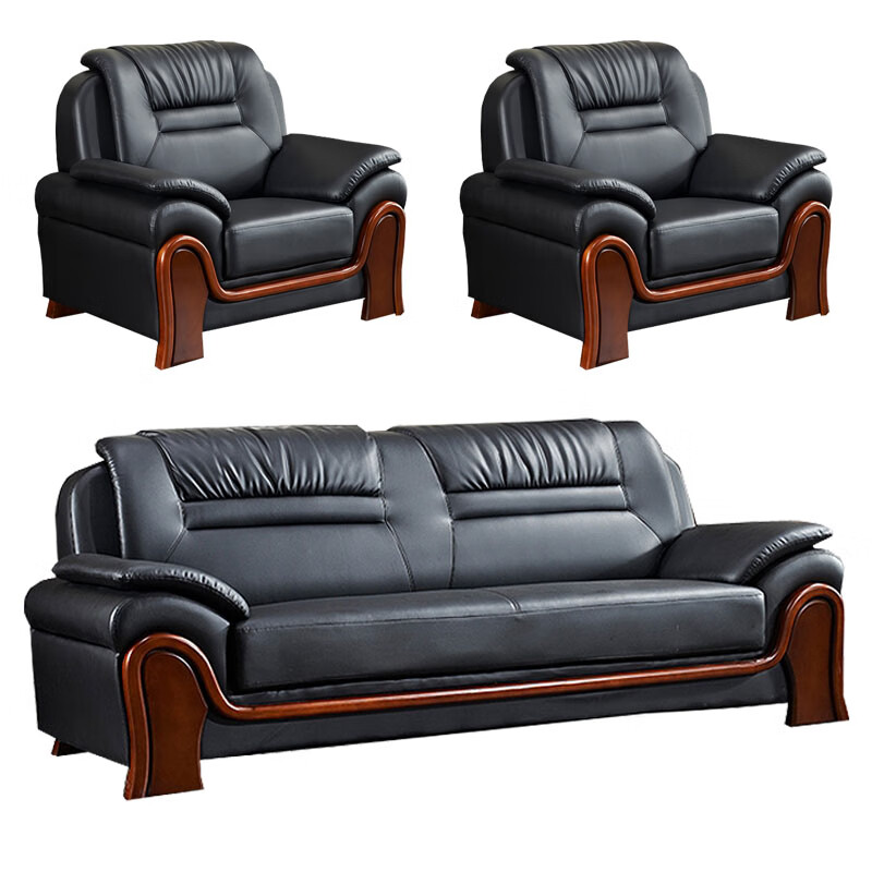 戴劲 办公沙发会客区皮沙发办公室中式商务沙发组合 头层黑牛皮1+1+3