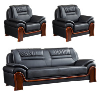 戴劲 办公沙发会客区皮沙发办公室中式商务沙发组合 头层黑牛皮1+1+3