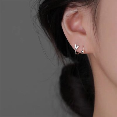 s925纯银蝴蝶螺旋耳环女新款小众设计螺丝拧扣耳钉轻奢高级感耳饰送女朋友老婆情人节七夕生日礼物