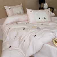 100S高支磨毛四件套女孩刺绣樱桃秋冬天保暖加厚纯棉床上用品
