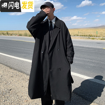 HLCOMAN秋冬男士中长款风衣男英伦风休闲帅气披风韩版潮流冬装外套大衣男风衣