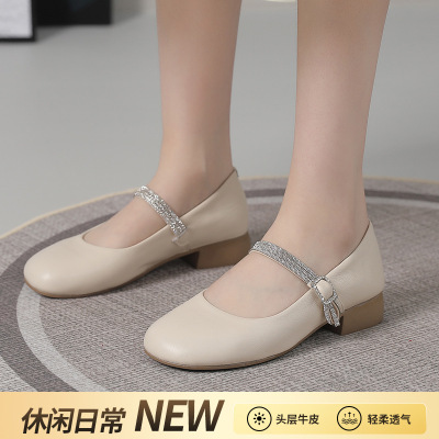 法式真皮玛丽珍小皮鞋女夏新款软底简约仙女风百搭浅口单鞋