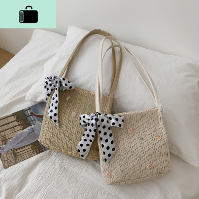 春夏仙女蕾丝百搭大容量水桶手提编编织女包单肩小清新购物袋NEW LAKE女士单肩包