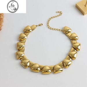 JiMi2022年秋冬走秀复古做旧黄铜三角项链小众个性颈链chocke轻奢项圈 复古金色