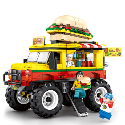 汇奇宝街景城市系列兼容乐高积木男孩子拼装儿童礼物玩具女孩益智力动脑6-14岁汉堡车554颗粒-