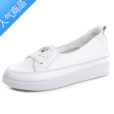 SUNTEK内增高小白鞋女夏季镂空透气女鞋显脚小休闲浅口一脚蹬板鞋女