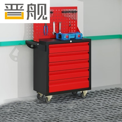 晋舰汽修工具车移动工具柜多功能工具箱 标配[黑红]五抽工具车+挂板