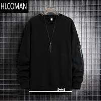 HLCOMAN无帽圆领卫衣男2024新款潮流大码男装加肥加大胖子长袖t恤