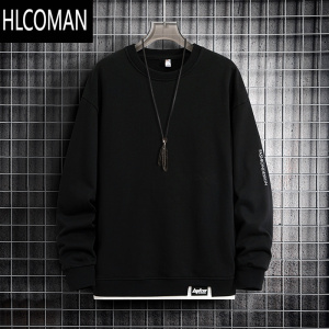 HLCOMAN无帽圆领卫衣男2024新款潮流大码男装加肥加大胖子长袖t恤