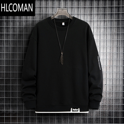 HLCOMAN无帽圆领卫衣男2024新款潮流大码男装加肥加大胖子长袖t恤