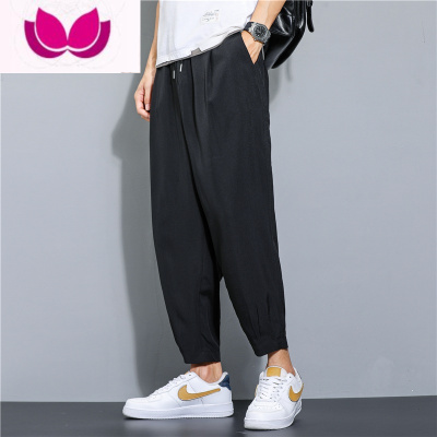 七斓裤子男夏季冰丝薄款潮流工装休闲长裤宽松百搭束脚夏装九分运动裤