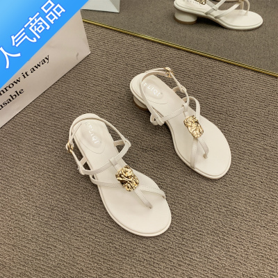 SUNTEK今年流行的凉鞋女夏季2023新款时尚设计感超仙女风女士夹趾罗马鞋