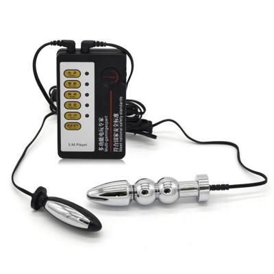 乐乐窝sm性用品品情趣男用快感器调教罩环大珠 金属肛阴塞马眼棒+环+双孔主机