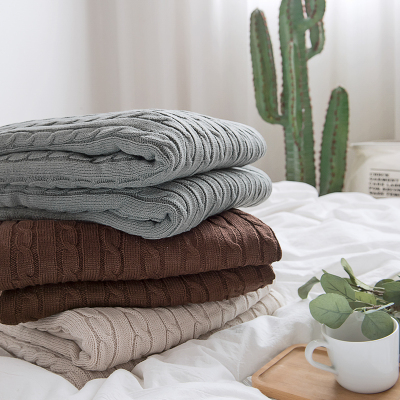 北欧简约羊羔绒盖毯全棉针织毛线麻花毯子双层加厚毛毯床上用品