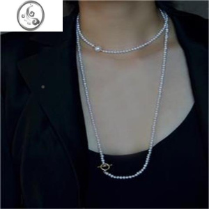 JiMi淡水小米珠毛衣链无瑕强光长款人工贝珠项链颈链女配饰时尚长链 白色