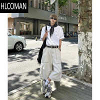 HLCOMAN美式复古街头大口袋工装牛仔短裤男女cleanfit阔腿宽松情侣七分裤