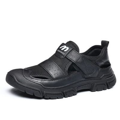 牛皮凉鞋男士新款休闲透气洞洞鞋男潮防滑包头户外沙滩鞋