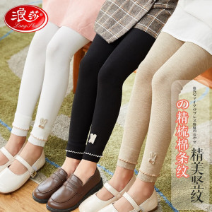 浪莎女童打底裤儿童春秋冬薄款舞蹈袜外穿春装宝宝白色连裤袜九分裤子 蕾丝蝴蝶结-燕麦 110 (建议身高100-110cm