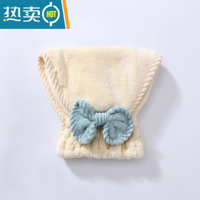 敬平干发帽女洗包头巾擦头发浴帽吸水速干加厚毛巾可爱干发巾 套头款淡黄色