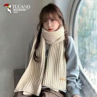 啄木鸟围巾女秋冬季韩版红色时尚百搭女生学生保暖针织围脖新款厚