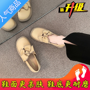 SUNTEK蝴蝶结配裙子单鞋女2023春秋新款软底两穿乐福鞋玛丽珍小皮鞋夏季