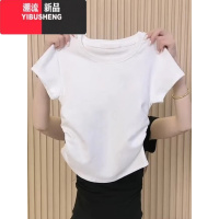 YIBUSHENG黑色短款正肩短袖t恤女季设计感小众修身显瘦体恤上衣2024新款