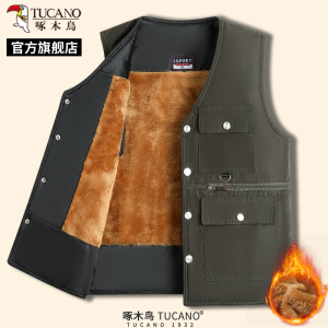 啄木鸟冬季新款男士加绒加厚背心坎肩中老年爸爸装保暖马甲上衣C