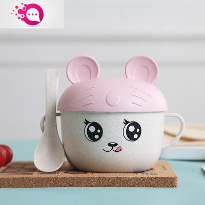 敬平儿童碗防摔家用可爱卡通宝宝吃饭辅食碗塑料婴儿童餐具碗勺筷套装粉色B款-