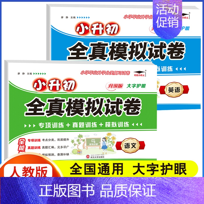 2册[语文+英语]小升初模拟试卷(含真题) 小学升初中 [正版]2024年小升初模拟试卷真题卷必刷题人教版语文数学英语小