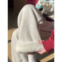 羊羔绒阔腿裤女新款秋冬加绒裤子加厚保暖棉裤外穿小个子卫裤