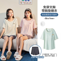 [2.5折价89元]唐狮新款遛弯睡衣女圆领短袖T恤宽松舒适免穿胸垫外穿家居服