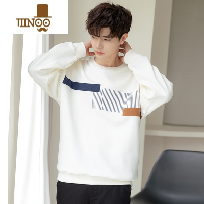 YANXU个性拼接圆领卫衣男2023新款简约休闲百搭青年无帽套头上衣