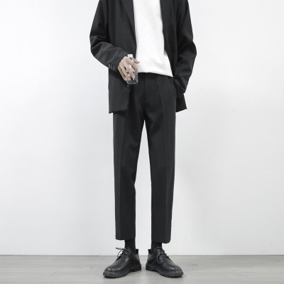 SUNTEK春季小西裤男直筒宽松休闲修身西装裤垂感韩版潮流黑色大码九分裤西裤