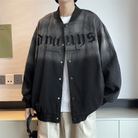 男装渐变棒球服男春秋季美式复古字母宽松百搭情侣款痞帅牛仔夹克