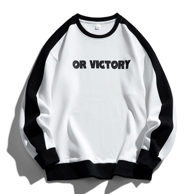 男装秋冬季男士卫衣潮流拼接字母宽松印花圆领打底衫