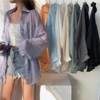 韩国Chic气质长袖薄款防晒衫女夏季新款衬衫外套衫衣纯色上衣