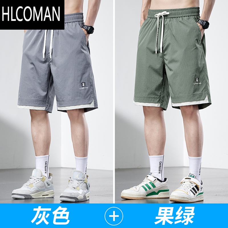 HLCOMAN短裤男款夏季薄款宽松休闲男装运动中裤冰丝速干五分裤子2025新款