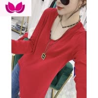七斓绿色显白V领打底衫女2021早春新款宽松百搭彩色不等式T恤上衣