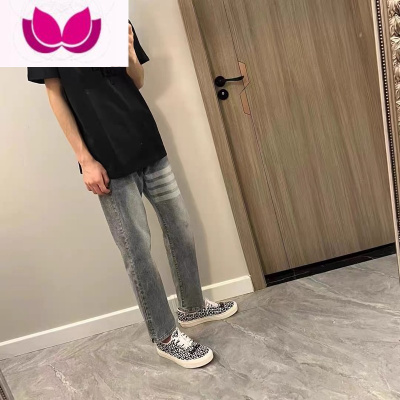 七斓四季新款四道杠牛仔裤男网红潮牌宽松直筒休闲百搭学生小脚九分裤