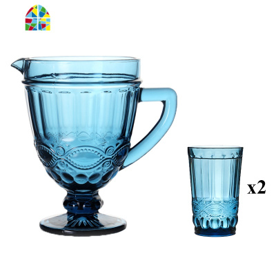 欧式浮冷水壶水杯套 创意彩色玻璃凉杯家用果汁壶 FENGHOU 红色蛇纹水壶+两只杯子凉水壶