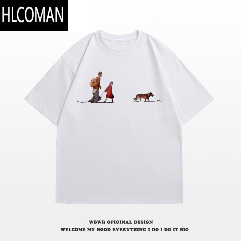 HLCOMAN美式创意趣味卡通印花短袖T恤男夏季潮牌百搭宽松情侣款上衣