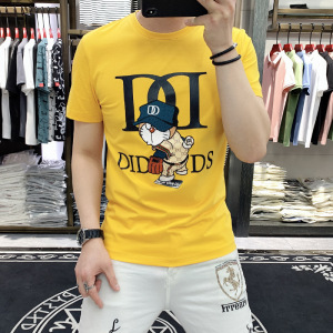 短袖T恤男圆领潮牌ins印花卡通夏季丝光棉体恤男上衣修身几何图案