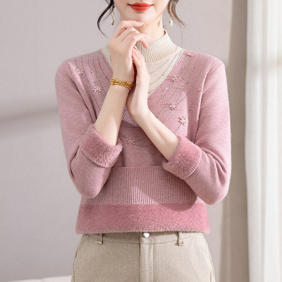 妈妈毛衣女加绒加厚一体绒保暖内搭上衣洋气中年妇女秋冬装打底衫