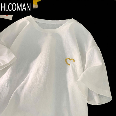 HLCOMAN高端亚麻短袖男夏季2025新款中国风刺绣棉麻t恤休闲宽松薄款上衣