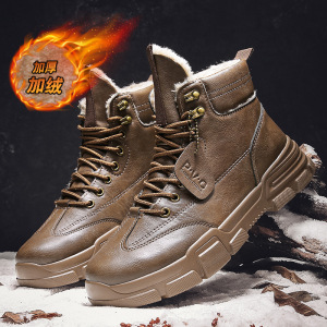 高帮马丁男靴子冬季加厚保暖雪地靴工装男鞋皮面加绒棉鞋户外