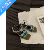 SUNTEK彩色蝴蝶结凉鞋女2023新款外穿夏季粗跟复古方头小众设计感仙女风