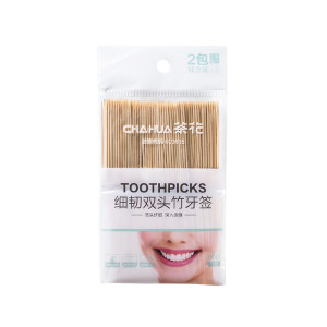 茶花314007一次性双头牙签装便携专用剔牙细家庭装竹签清洁牙齿缝600支